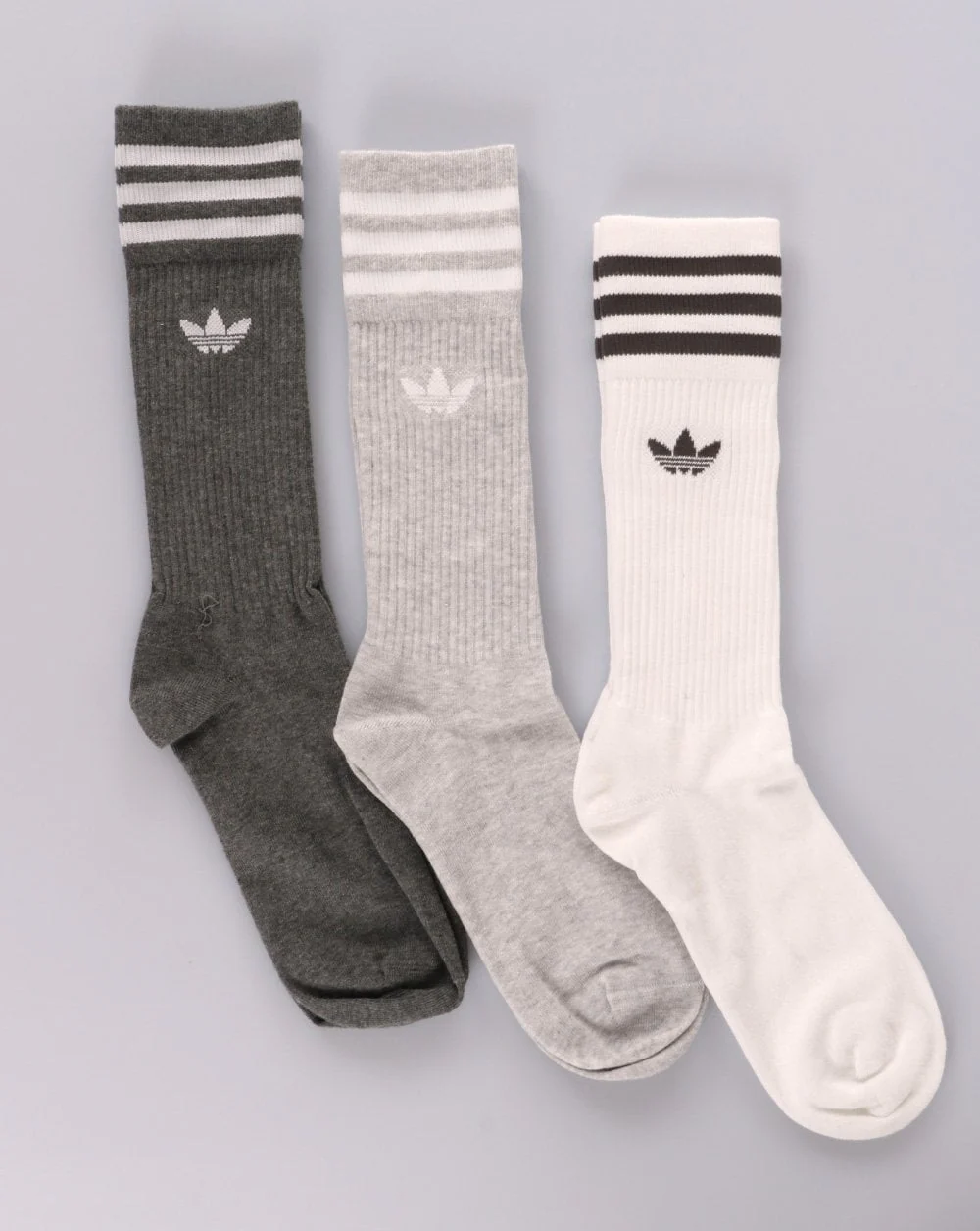 Adidas Originals Solid Crew Socks 3 Pack White/Grey - Image 2