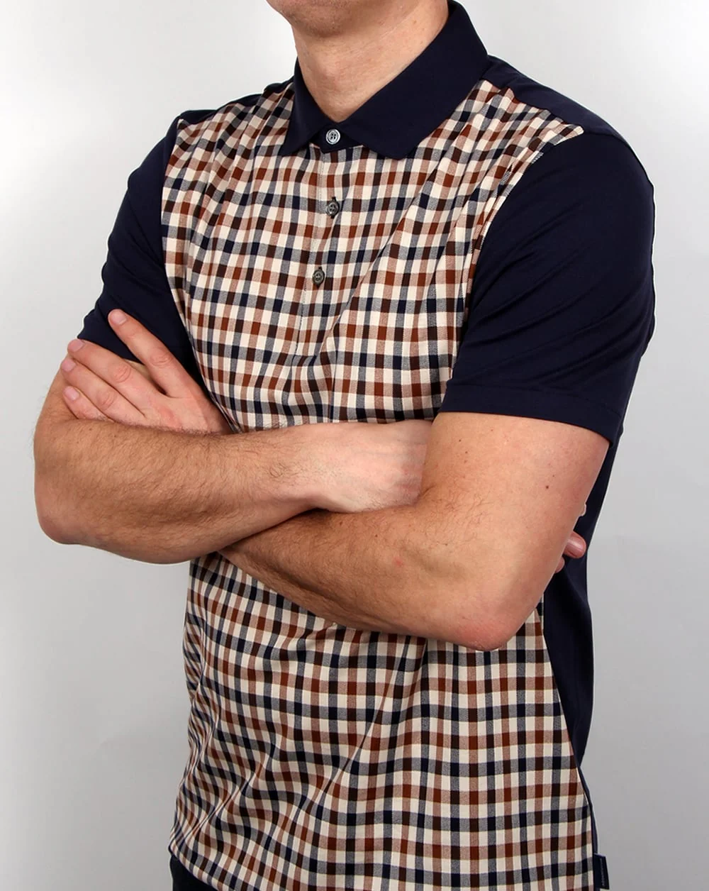 Aquascutum Dillon Club Check Polo Shirt Navy/Vicuna - Image 3
