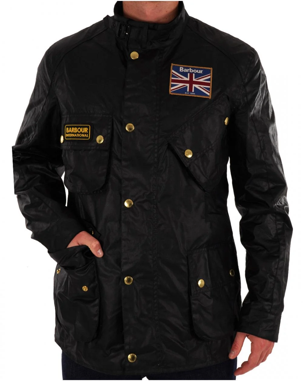 Barbour Union Jack Wax Jacket Black - Image 3