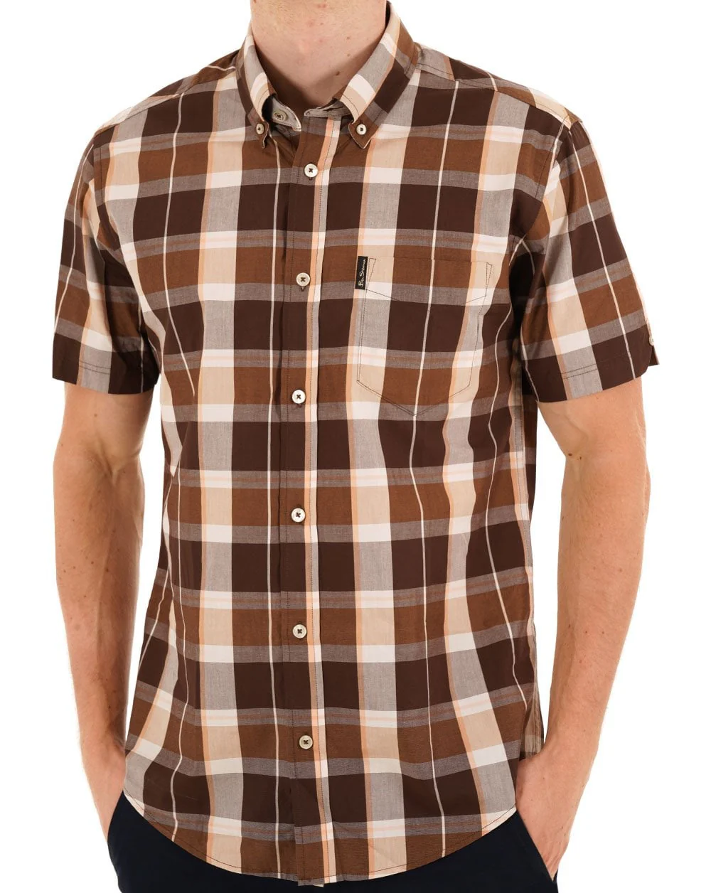Ben Sherman Block Check SS Shirt Dark Brown - Image 3