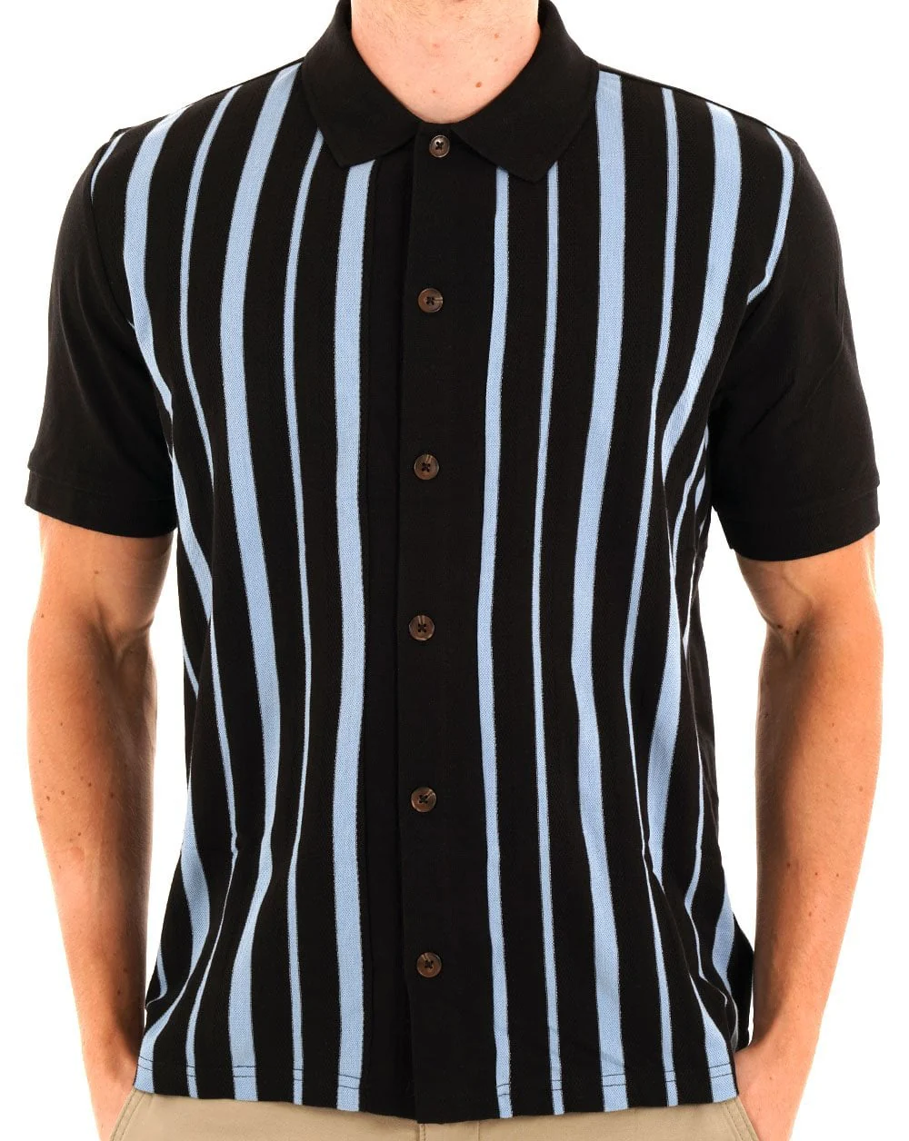 Ben Sherman Button Through Stripe Polo Black