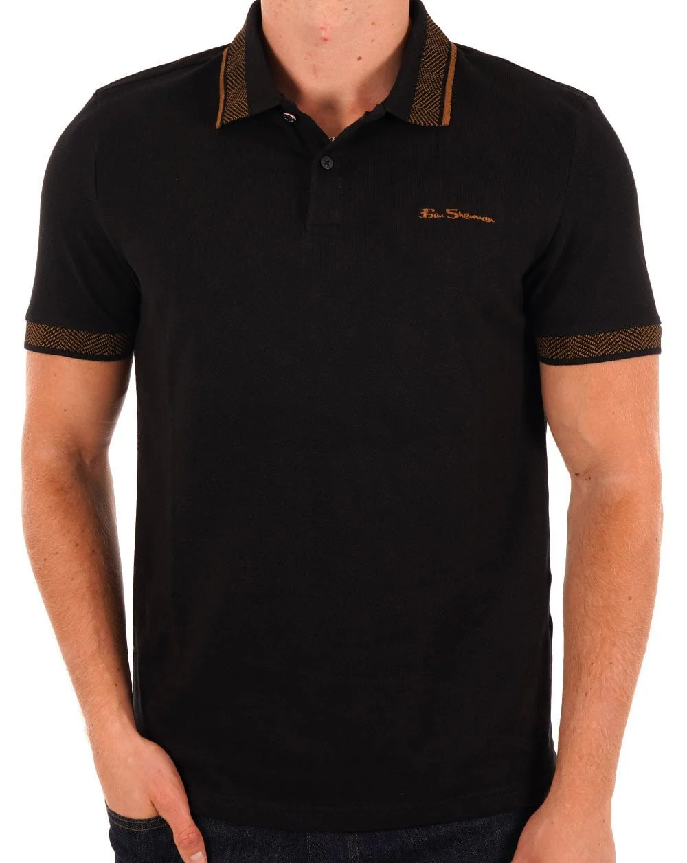 Ben Sherman Collar Interest Polo Shirt Black - Image 3