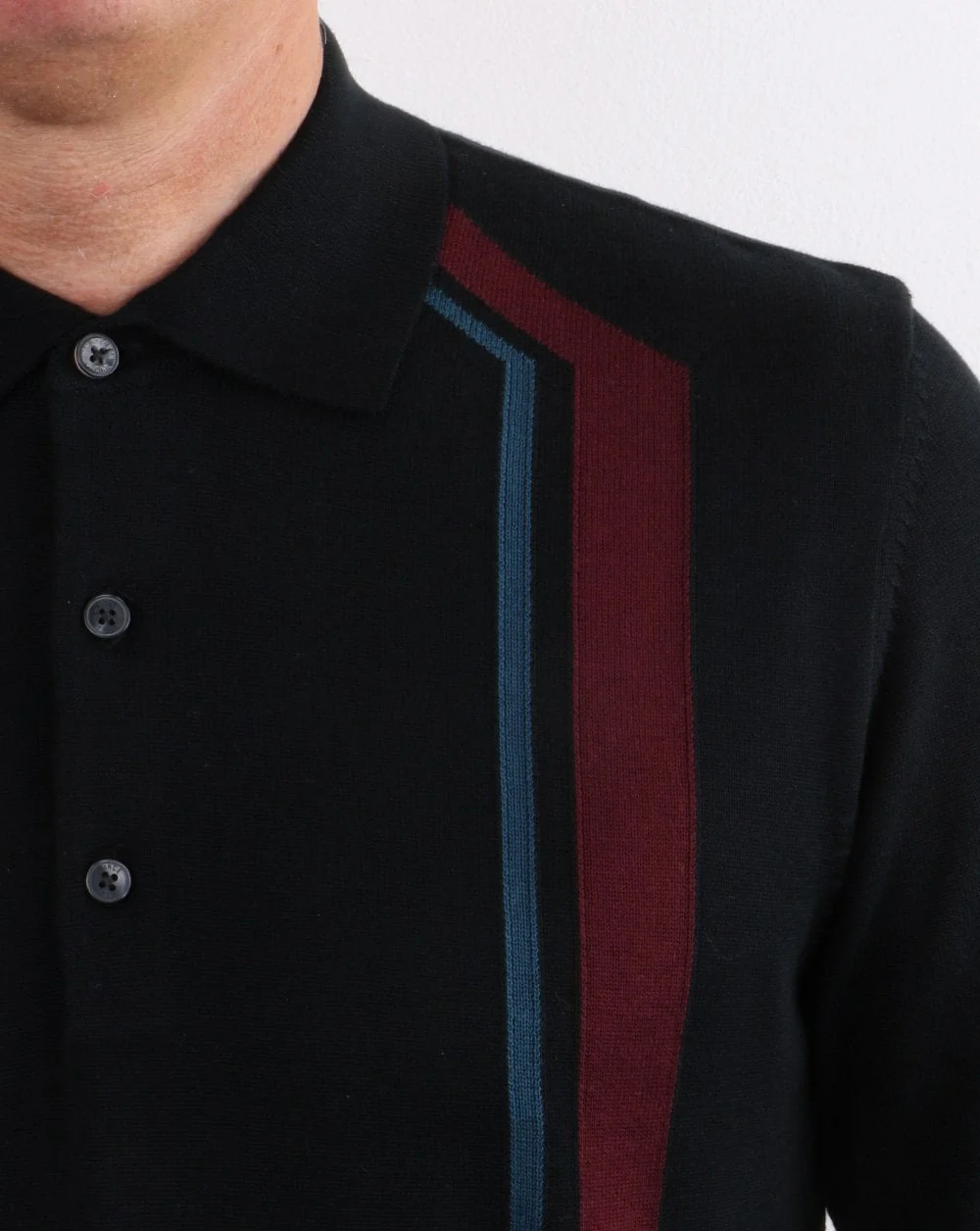 Ben Sherman Long Sleeve Mod Stripe Polo Black - Image 2
