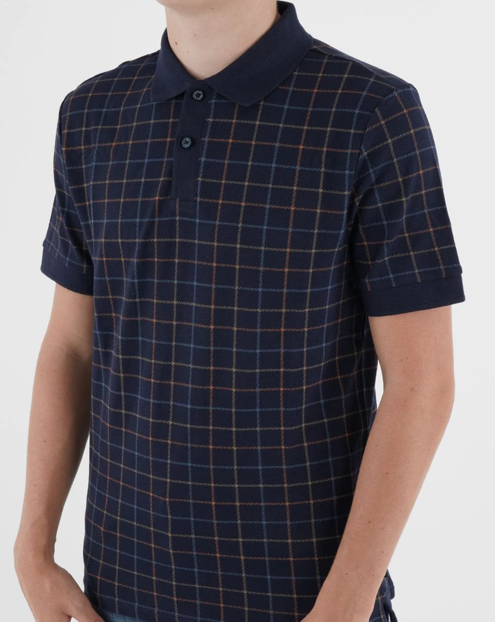 Ben Sherman Tattersall Check Polo Shirt Navy - Image 3
