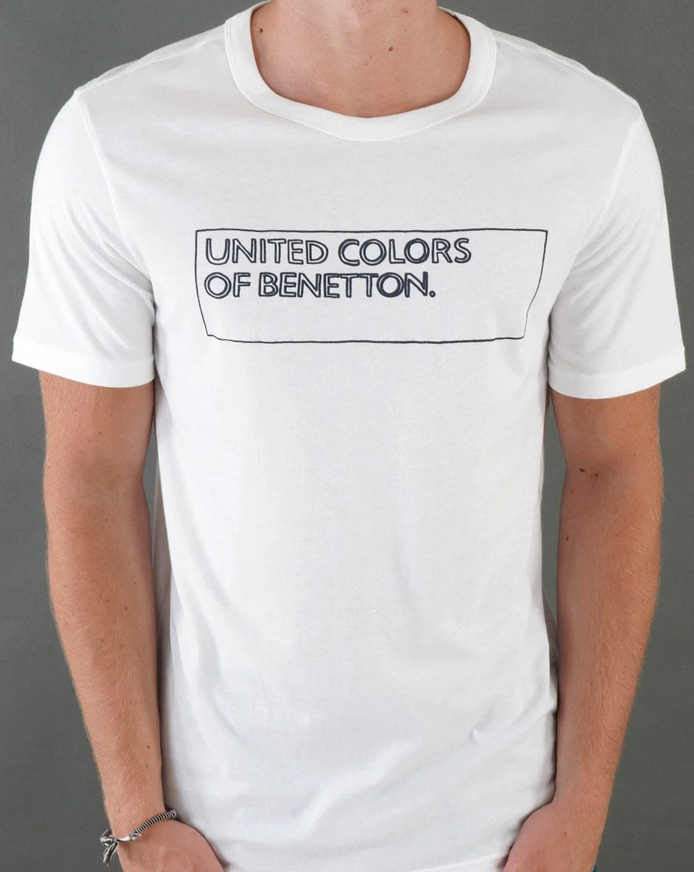 Benetton Box Outline Logo T-shirt White/Navy - Image 3