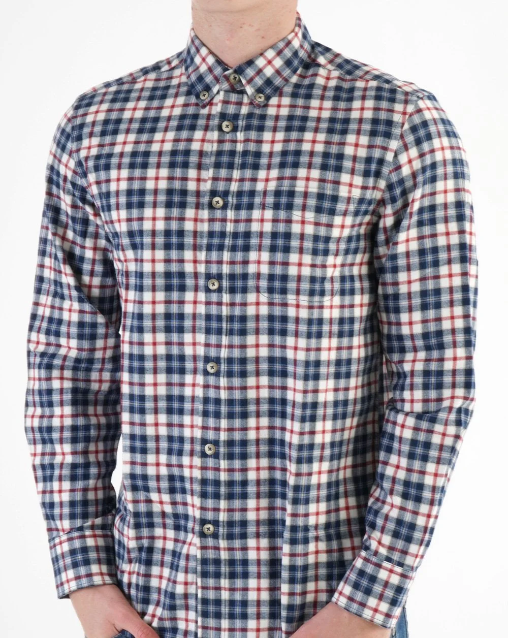 Benetton Check Flannel Shirt White/Navy
