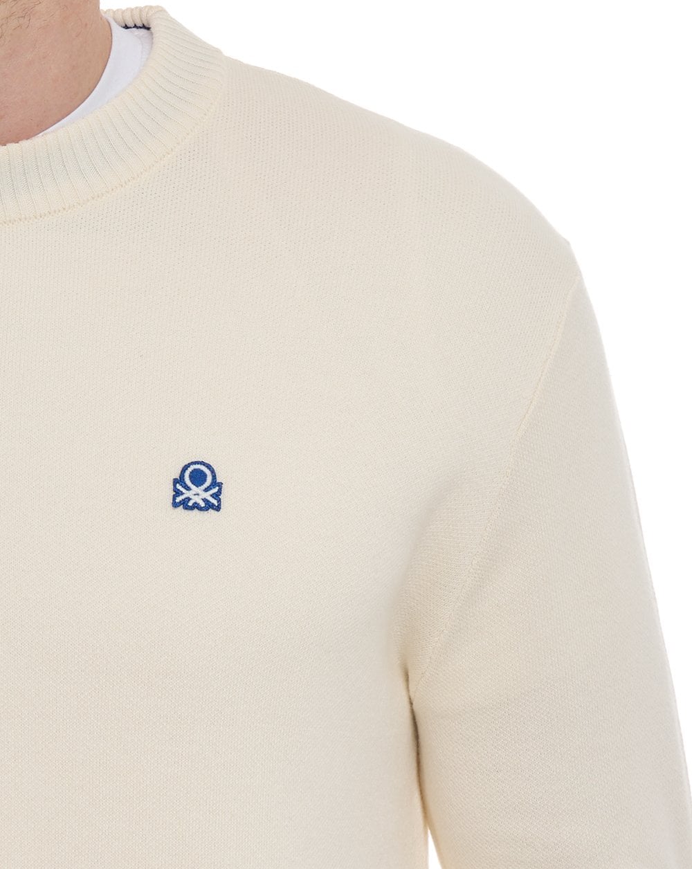 Benetton Crew Knit Jumper Cream - Image 3
