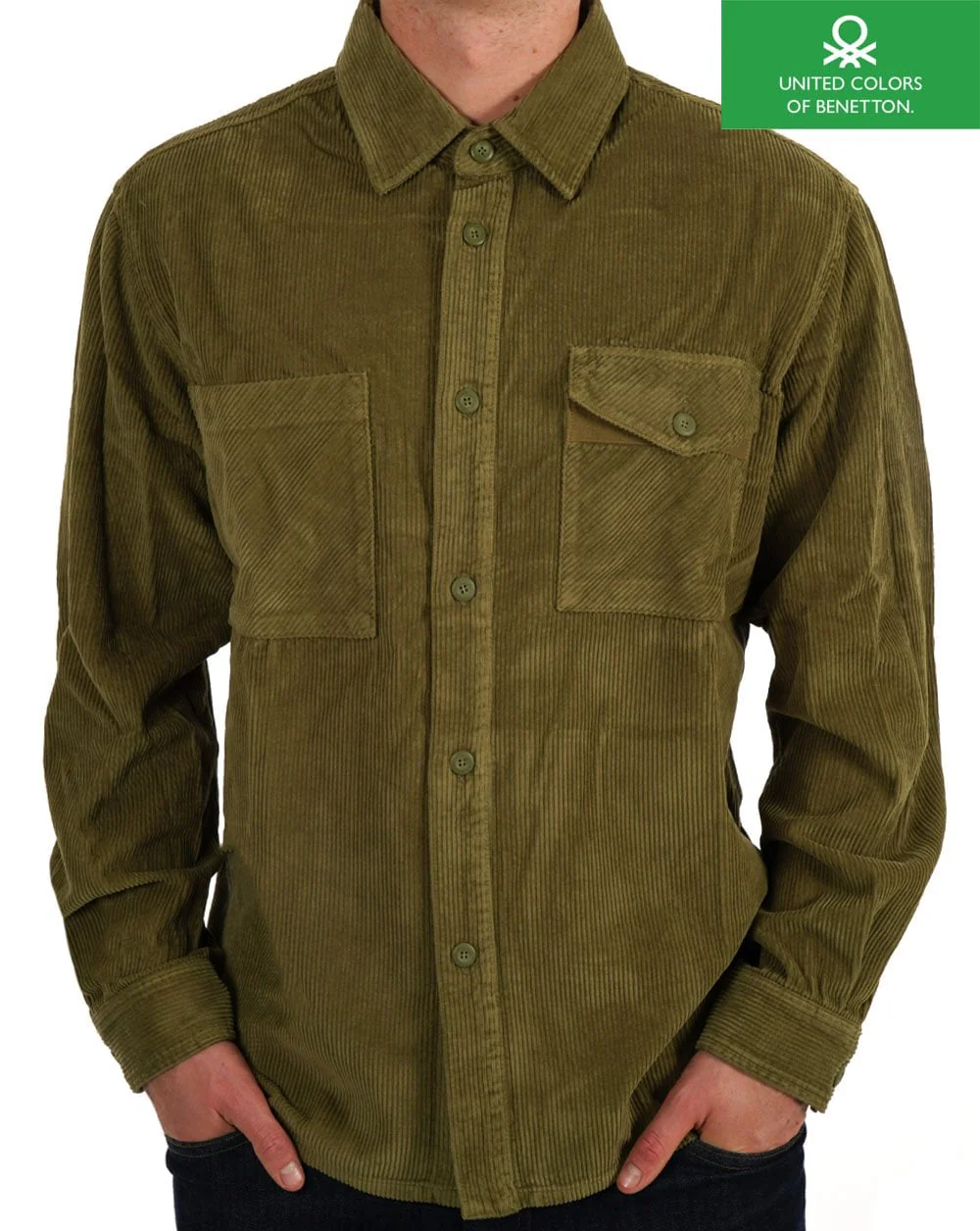 Benetton Ribbed Cord Overshirt Khaki Green