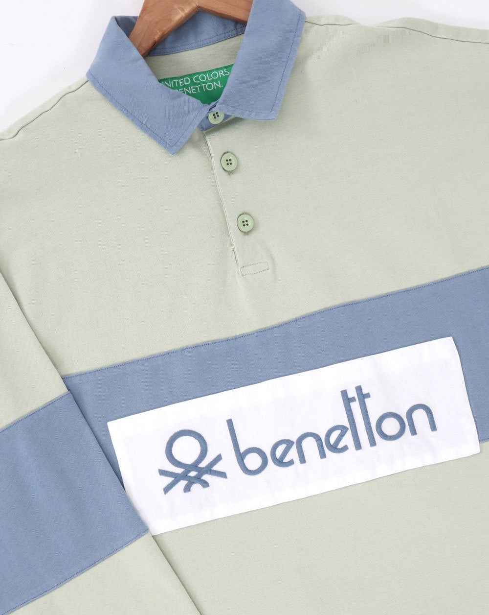 Benetton Rugby Shirt Green/Blue - Image 2