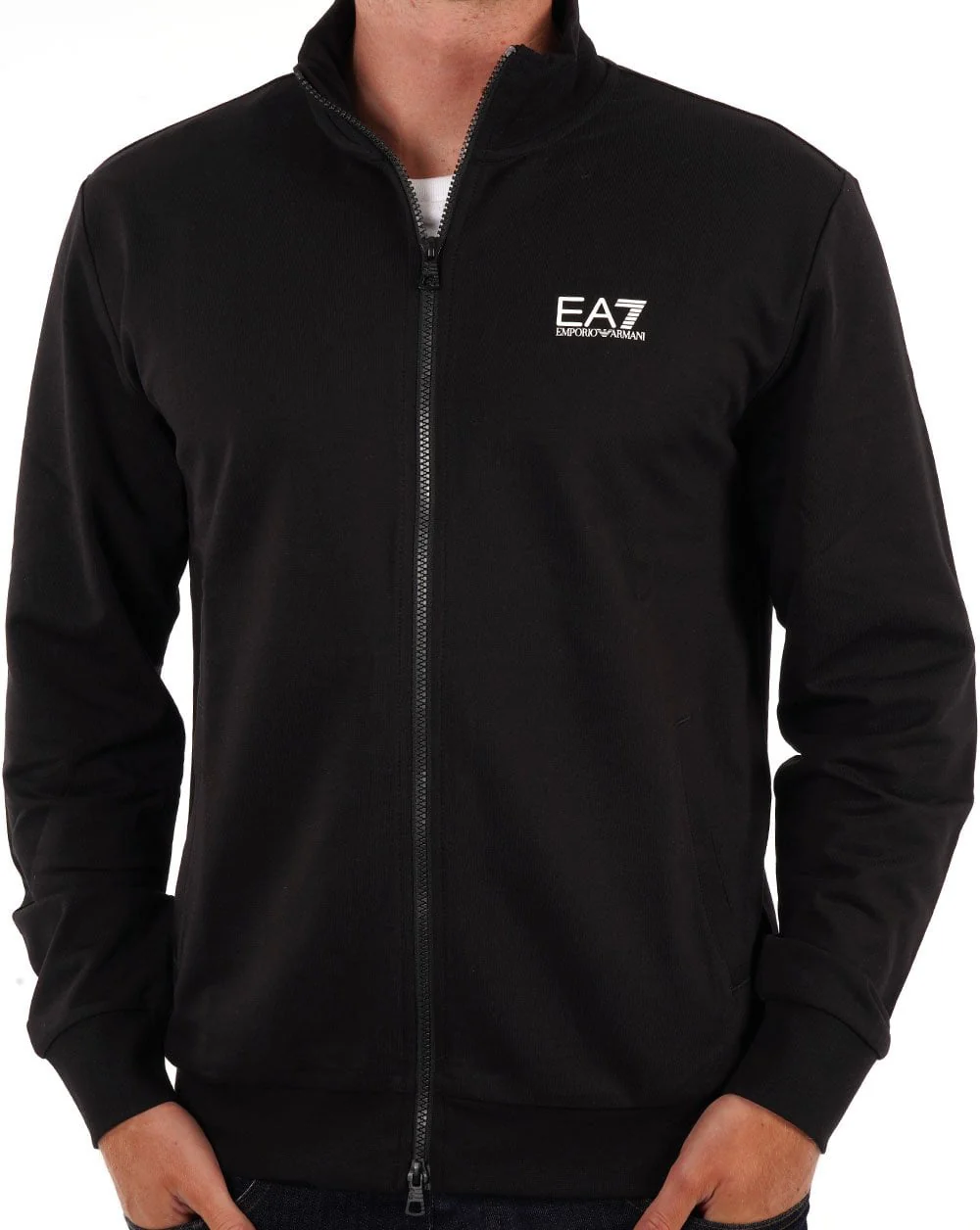 EA7 Emporio Armani Zip Thru Sweatshirt Black/White - Image 3