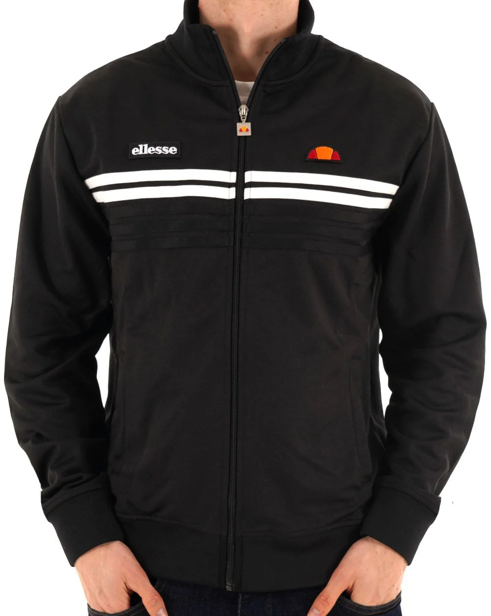 Ellesse 5 Stripe Track Top Black white - Image 4