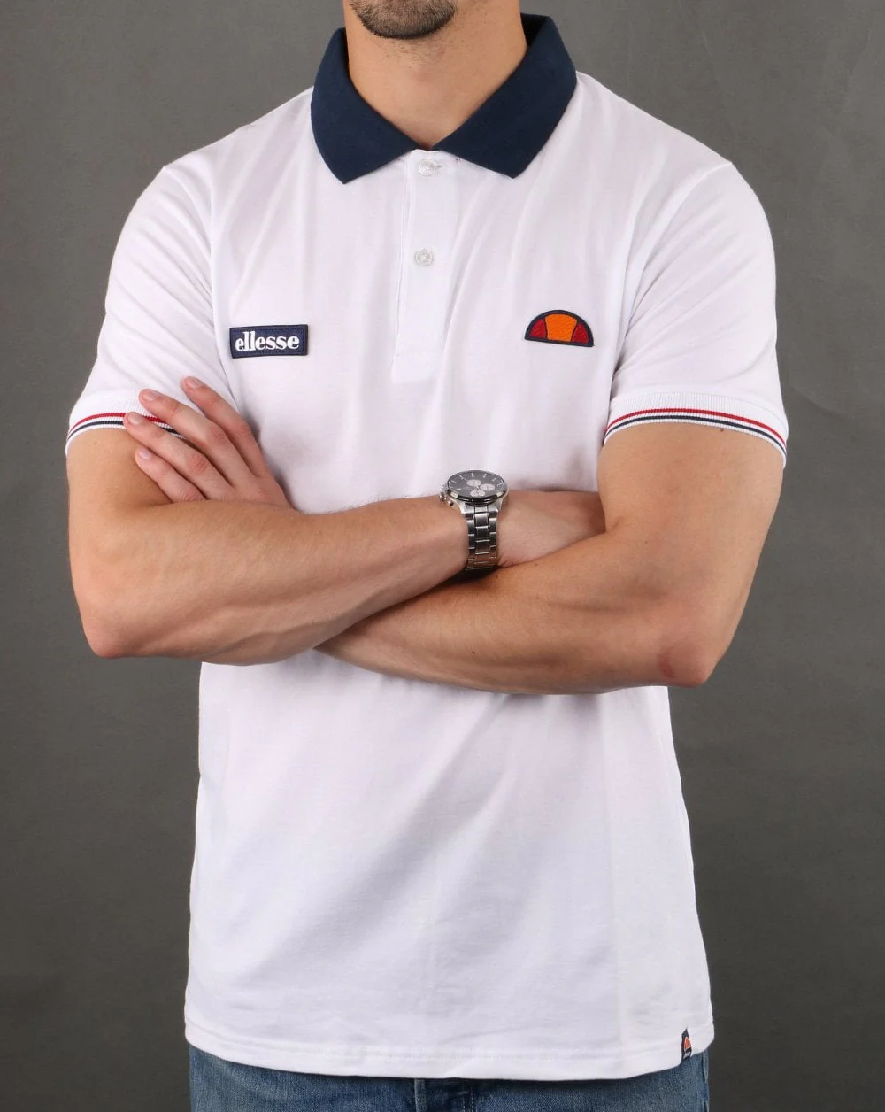 Ellesse Contrast Polo Shirt White-Navy - Image 4