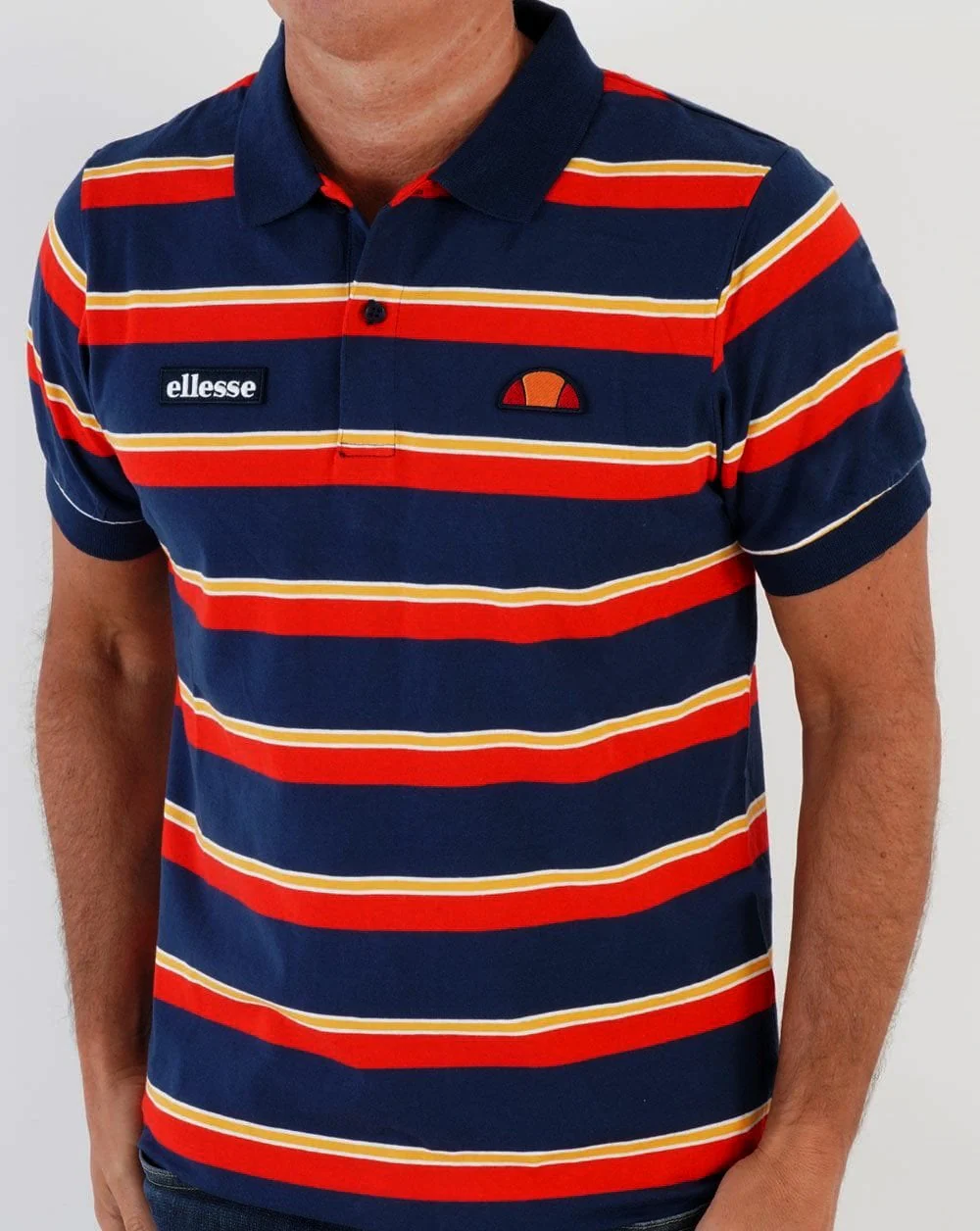 Ellesse Corp Multi Stripe Polo Shirt Navy - Image 4
