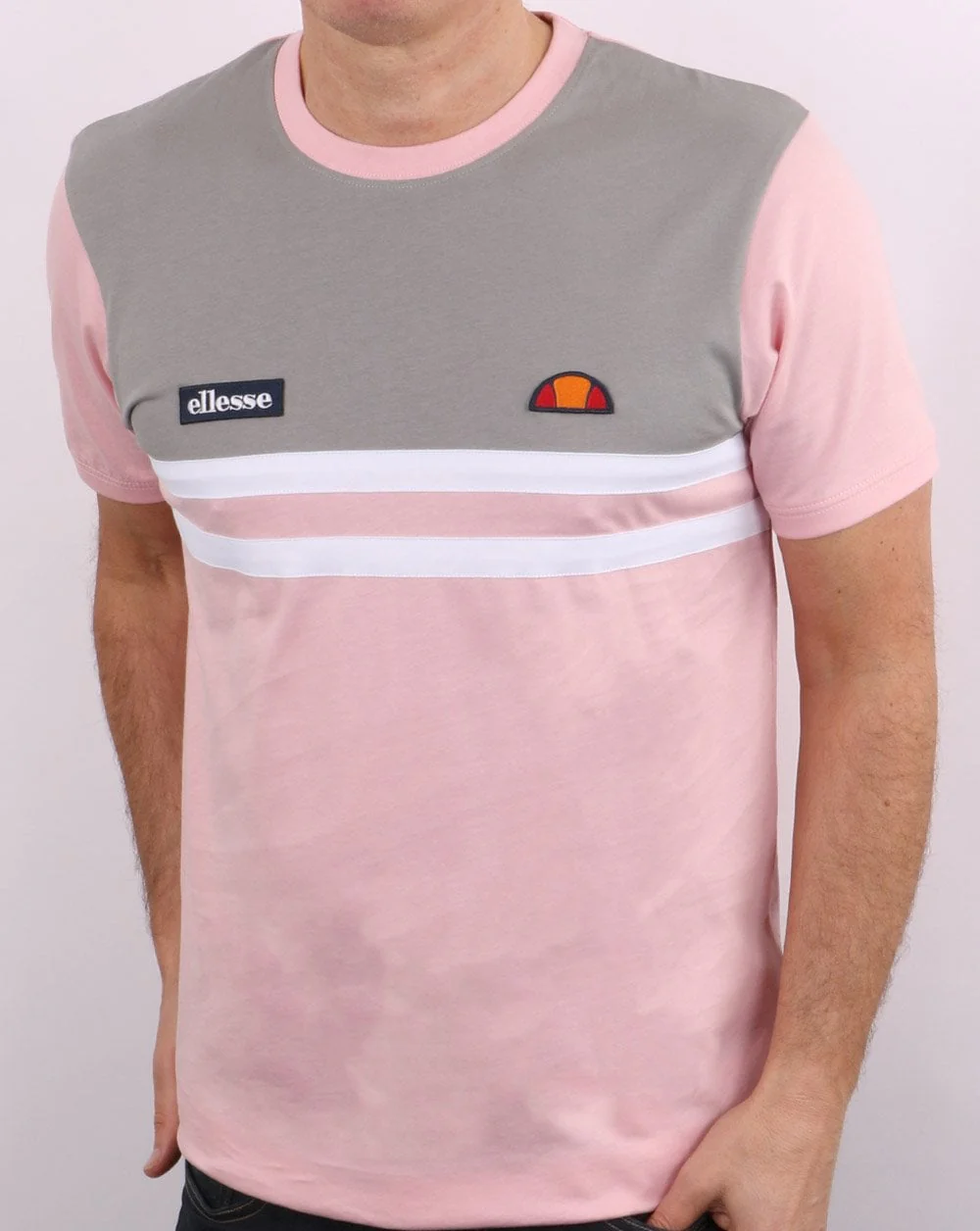 Ellesse Duo Stripe T Shirt Grey/pink - Image 3