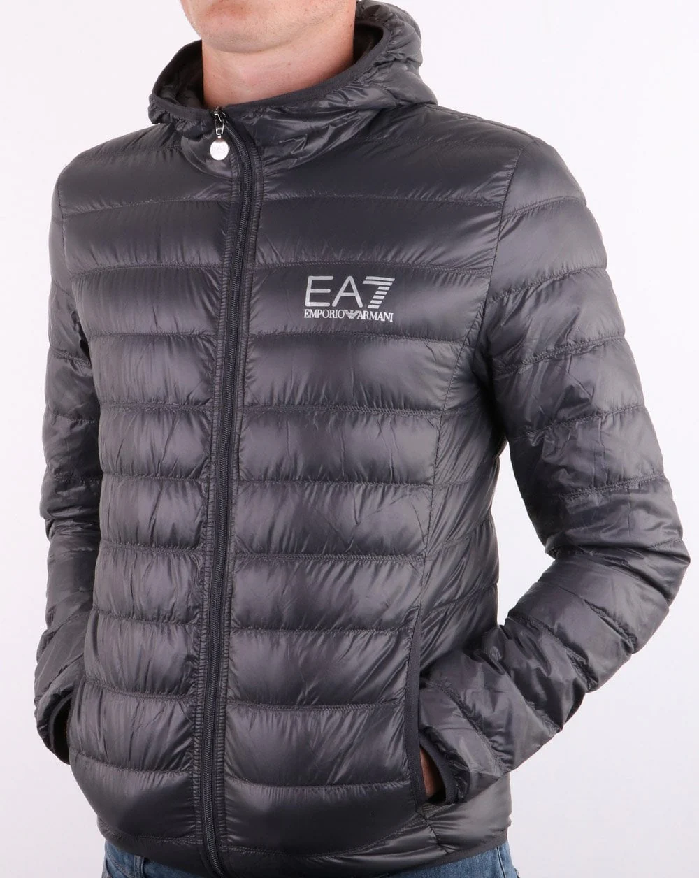 Emporio Armani EA7 Core Logo Down Hooded Jacket Anthracite - Image 3