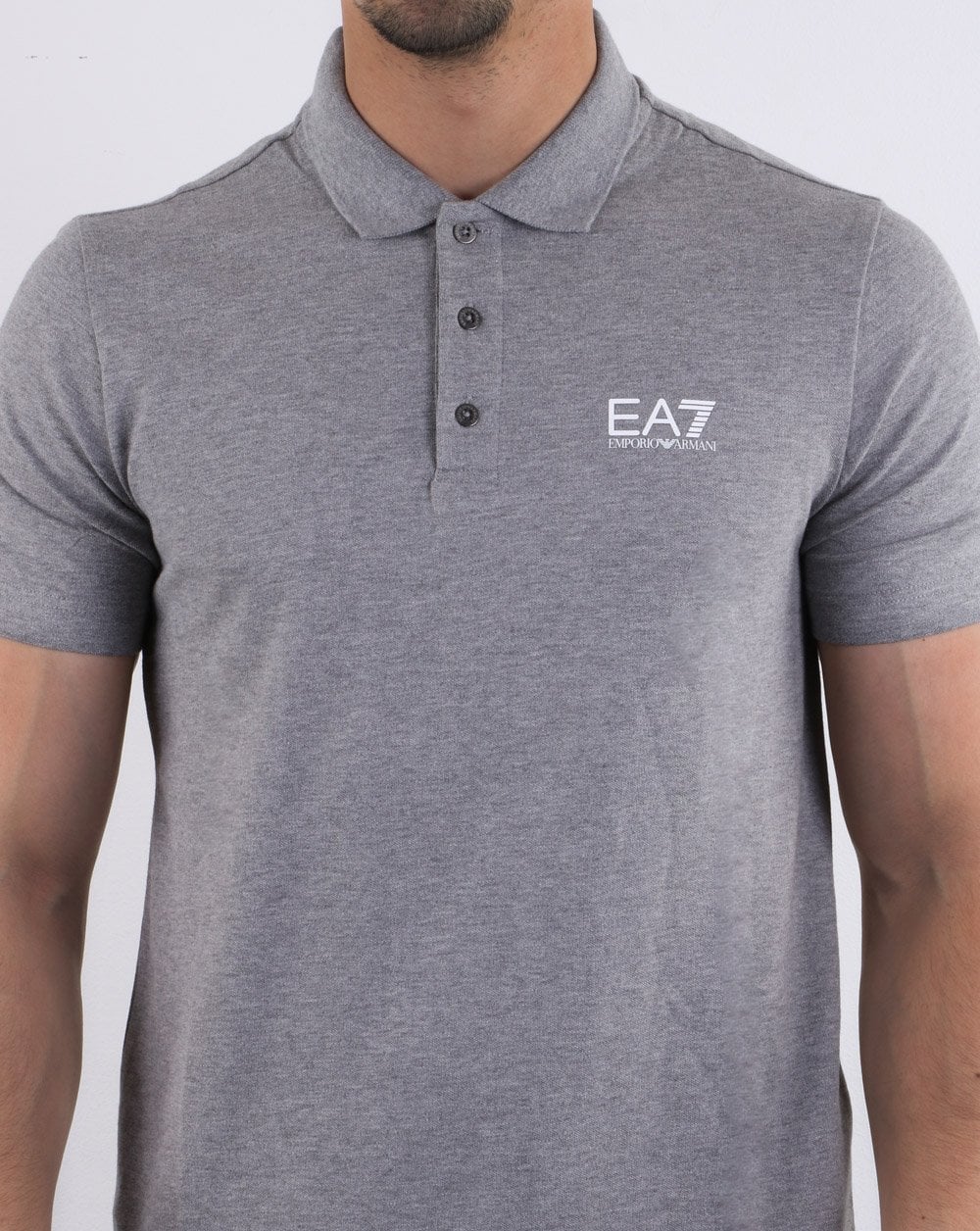Emporio Armani EA7 Core Logo Pique Polo Shirt Grey Marl - Image 4