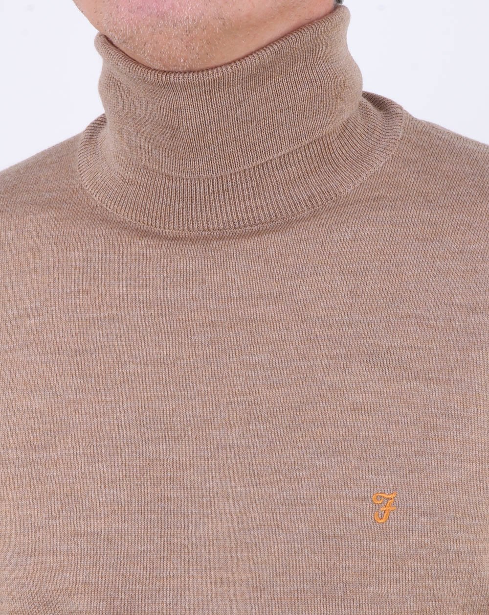 Farah Gosforth Merino Roll Neck Light Sand - Image 2
