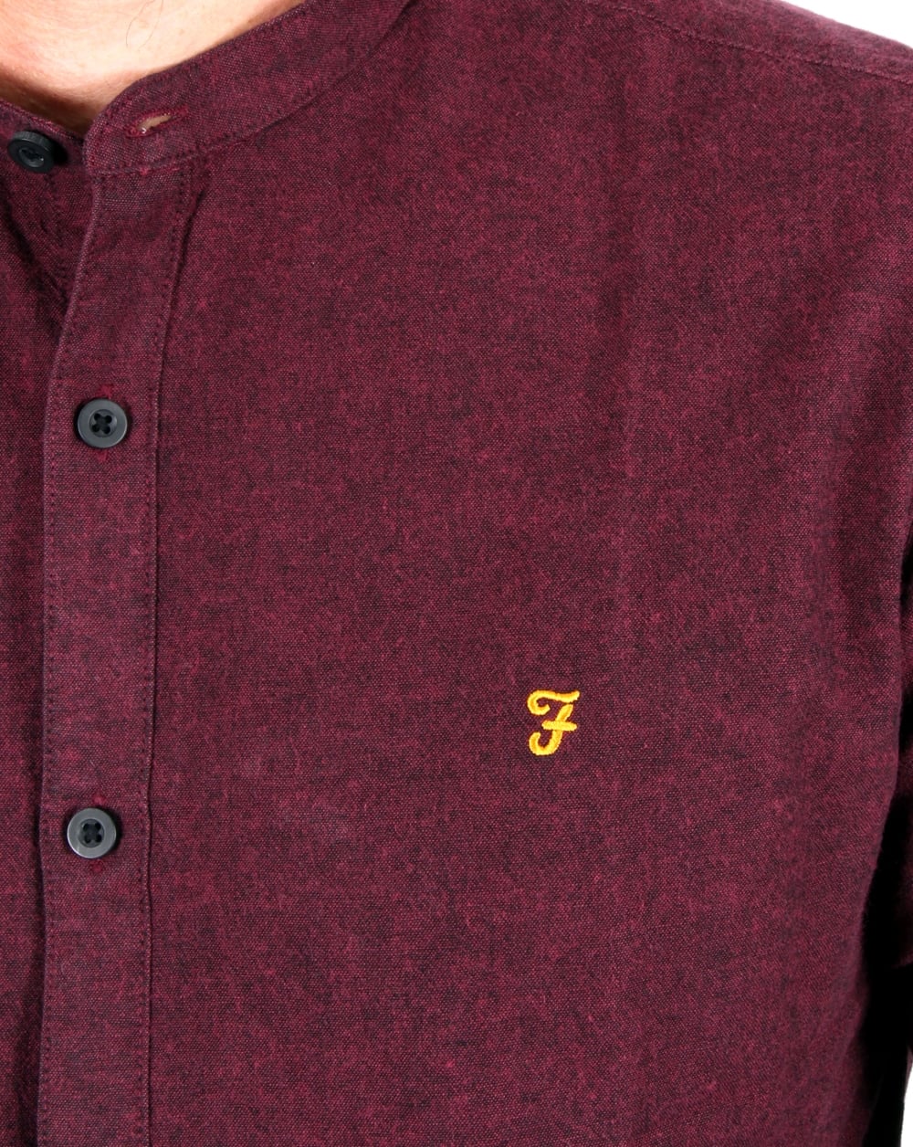 Farah Steen Grandad Collar Shirt Bordeaux - Image 2
