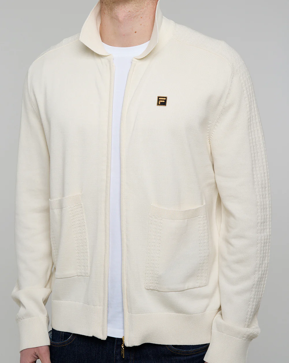 Fila Gold Teddy Knit Zip Up Off White - Image 3