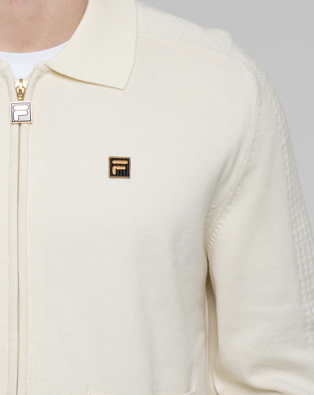 Fila Gold Teddy Knit Zip Up Off White - Image 4