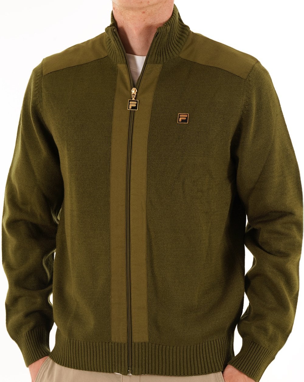 Fila Gold Zip Through Knit Dark Olive - Image 2