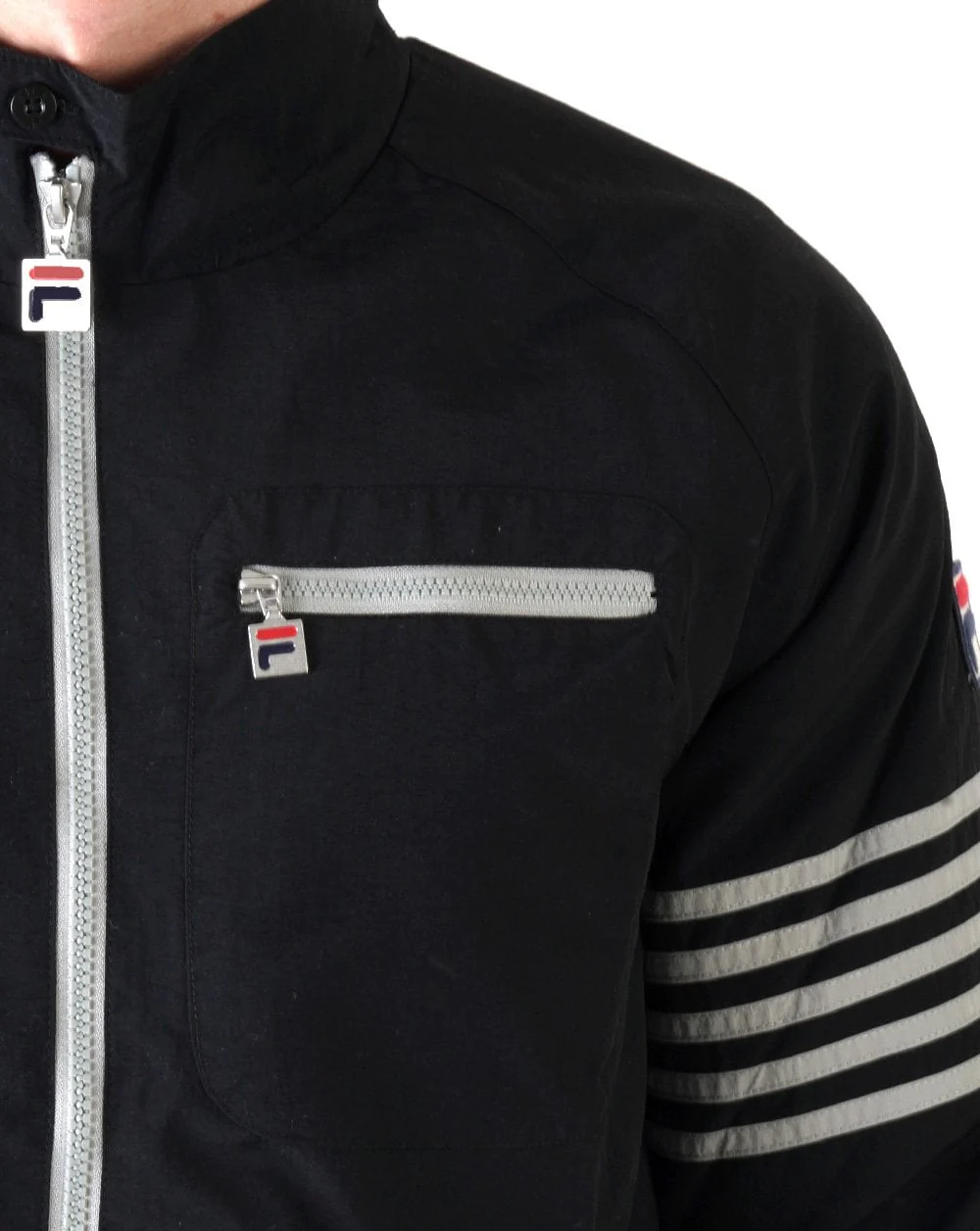 Fila Vintage 5 Stripe Jacket Black/Grey - Image 2