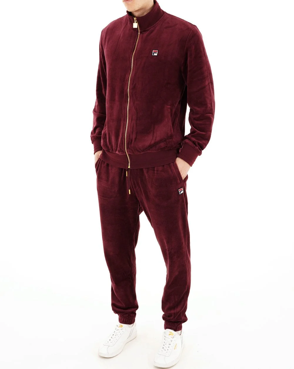 Fila Vintage Eddie Velour Track Pants Burgundy - Image 3