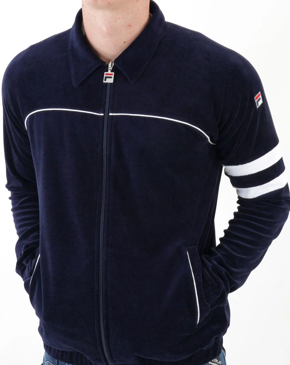 Fila Vintage Frankie Velour Track Top Navy/White - Image 5