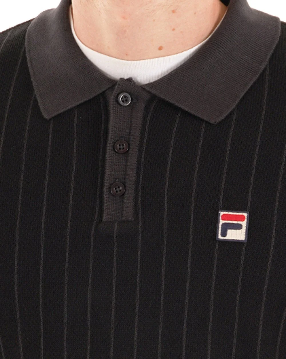 Fila Vintage Kobe Knit Polo Black Charcoal - Image 2