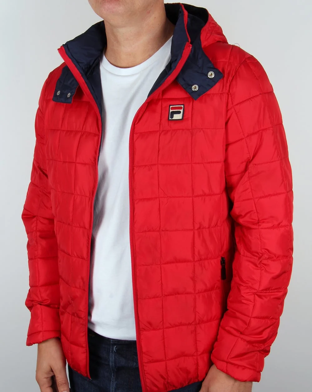 Fila Vintage Quilted Hooded Jacket Red - Image 3