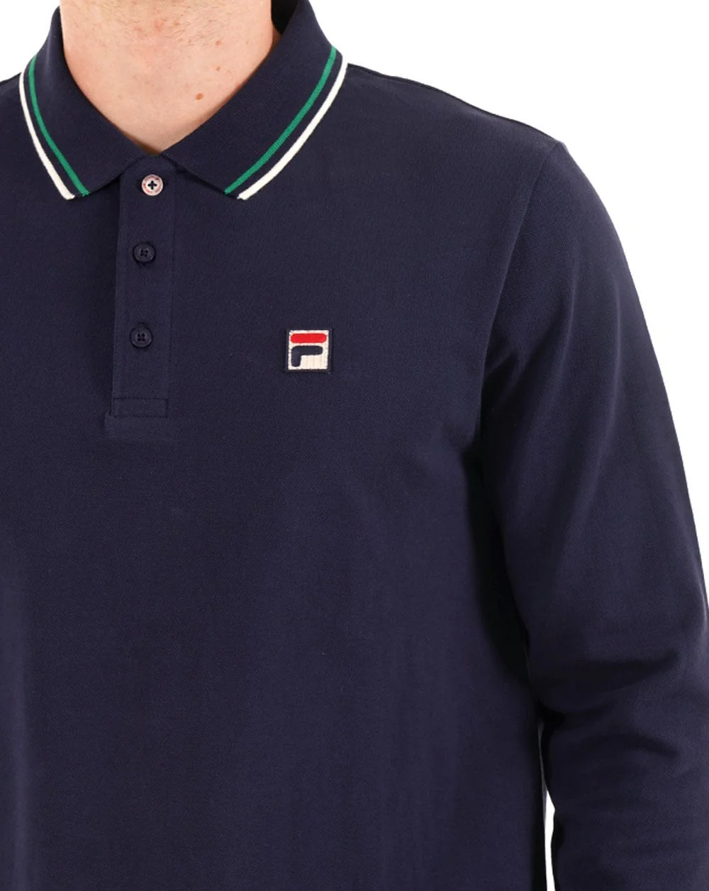 Fila Vintage Tipped Long Sleeve Polo Shirt Navy - Image 2