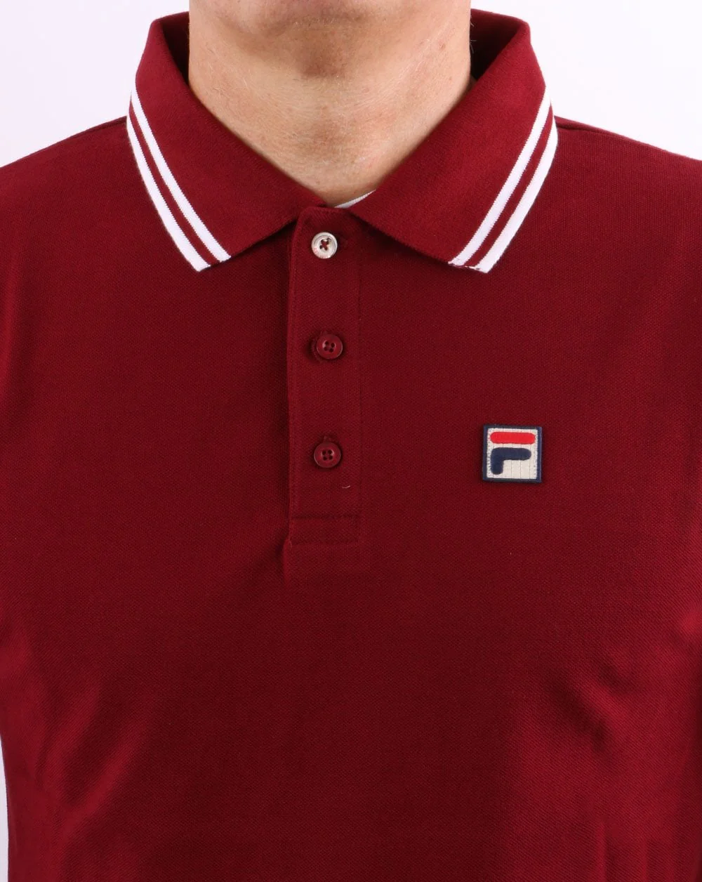 Fila Vintage Tipped LS Polo Shirt Dark Red/white - Image 2
