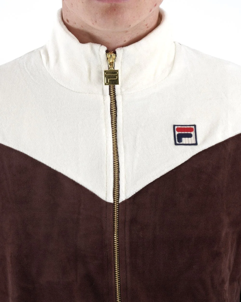 Fila Vintage V Velour Track Top Brown - Off White - Image 3