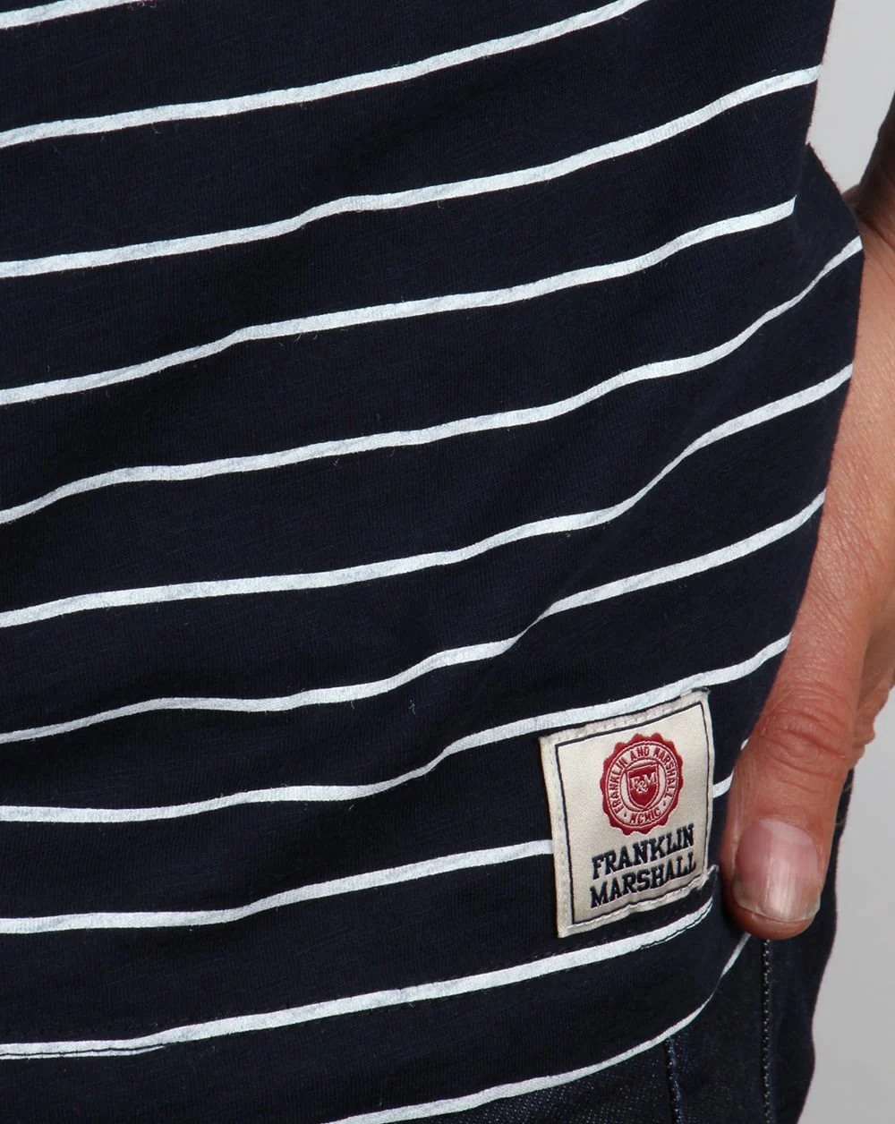 Franklin And Marshall Striped T-shirt Navy/White - Image 3