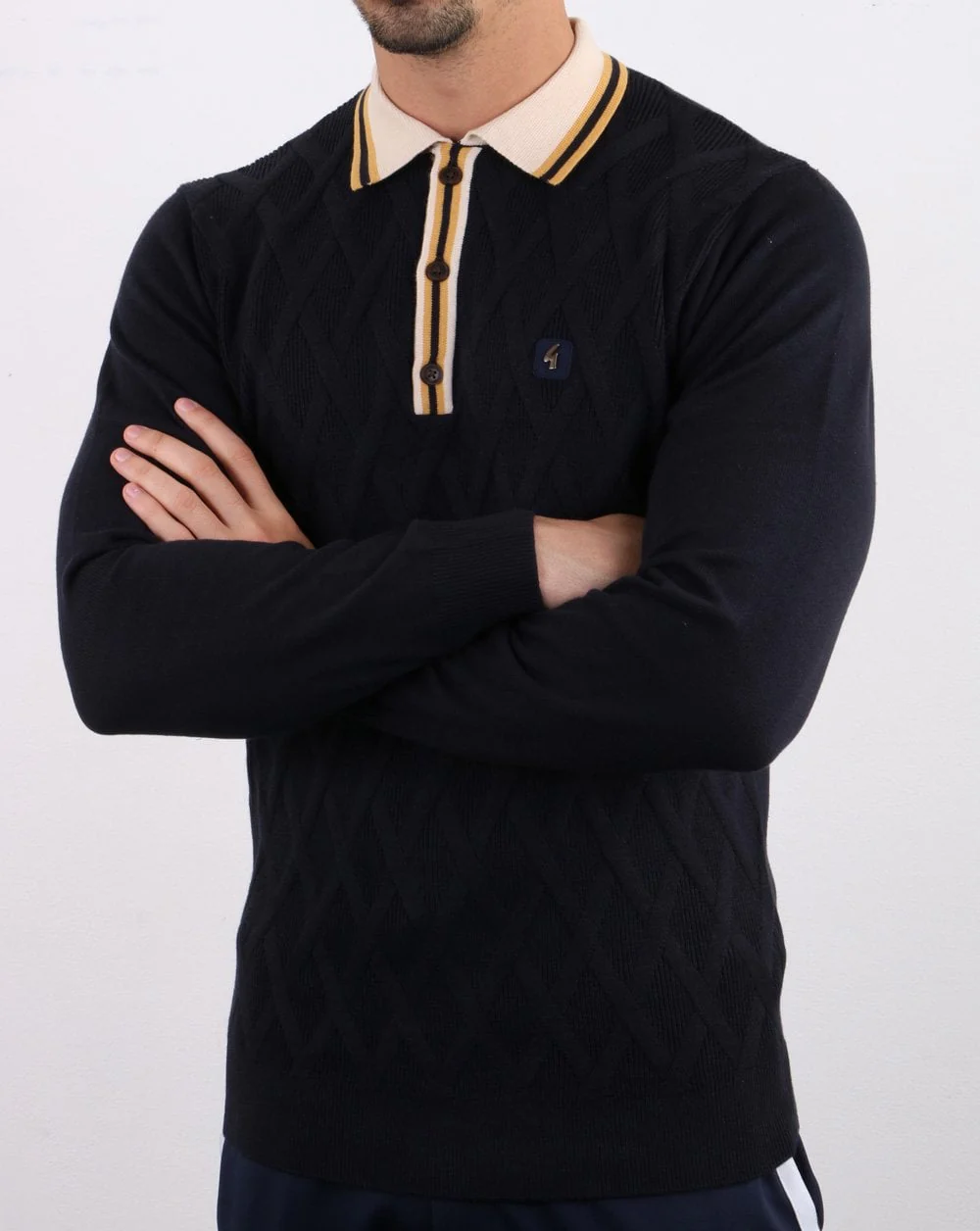 Gabicci Vintage Bretton knitted Polo Navy - Image 3