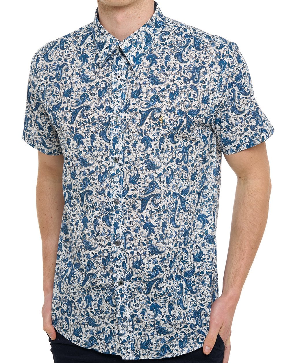 Gabicci Vintage Callum Pattern SS Shirt Delft Blue - Image 2