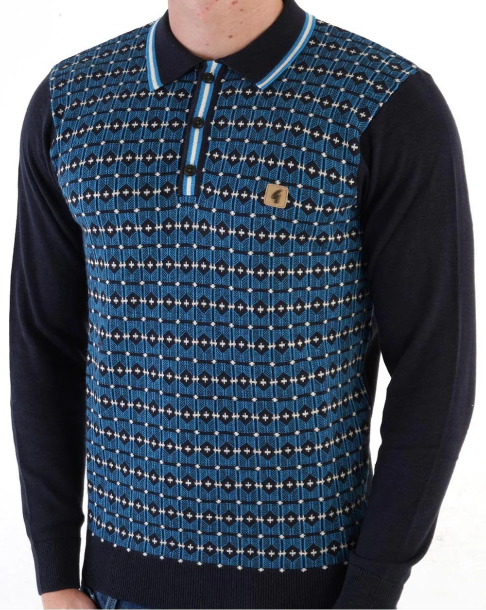 Gabicci Vintage Ernest LS Knitted Polo Navy - Image 3
