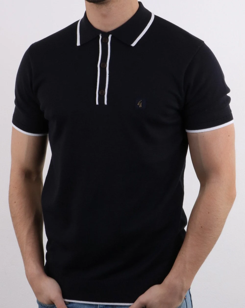 Gabicci Vintage Linekar Collar Knitted Polo Navy - Image 2