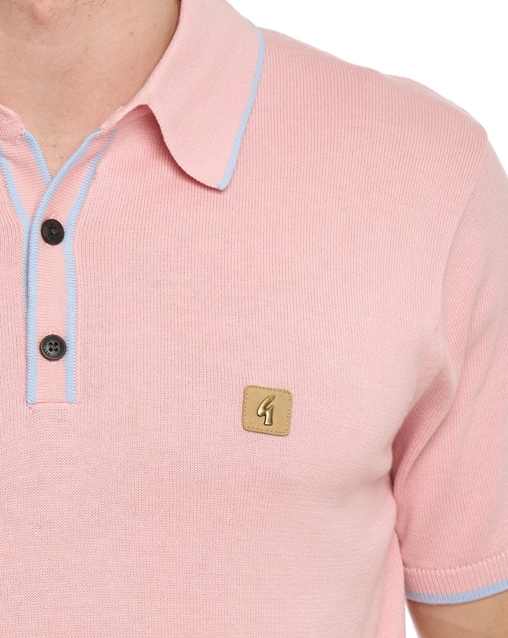 Gabicci Vintage Lineker Tipped Knitted Polo Pink Sky - Image 3