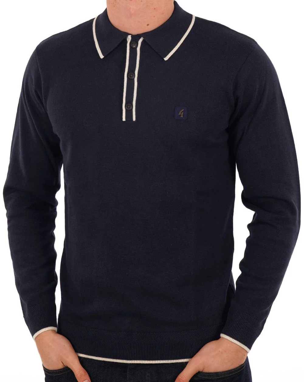 Gabicci Vintage Lineker Knitted Polo Navy - Image 2