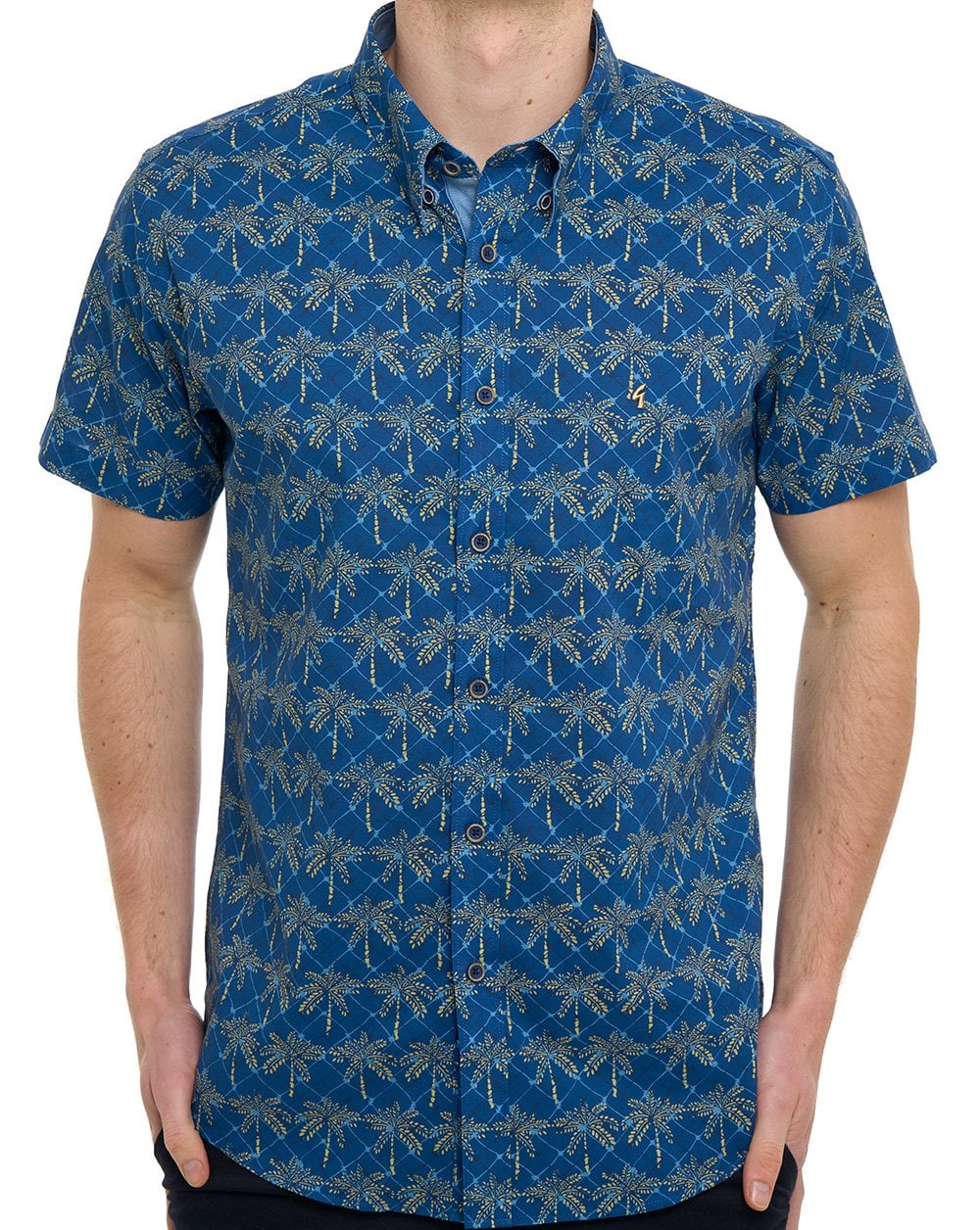 Gabicci Vintage Palmer Pattern SS Shirt Navy - Image 3