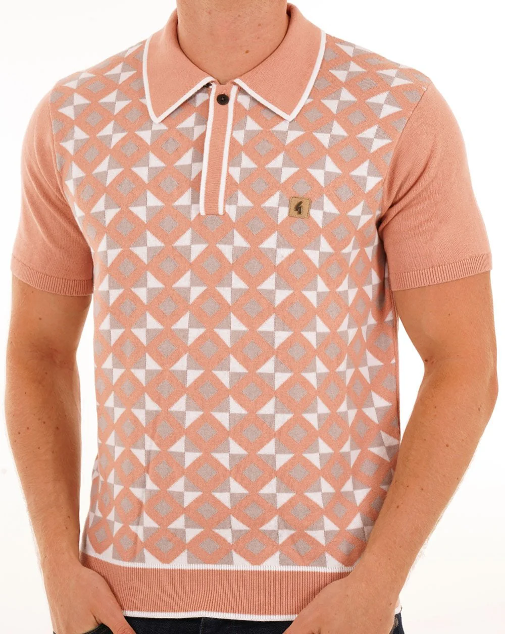 Gabicci Vintage Ted Knitted Polo Peach - Image 3