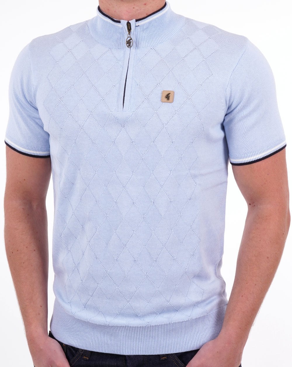 Gabicci Vintage Zande SS Knit Zip Neck Sky