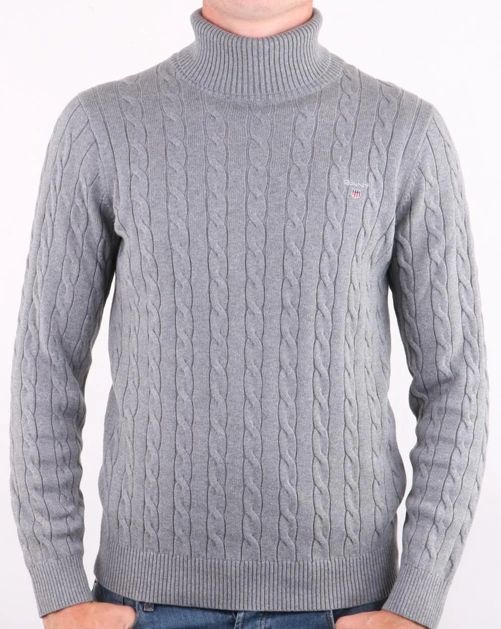 Gant Cable Knit Turtle Neck Grey Melange