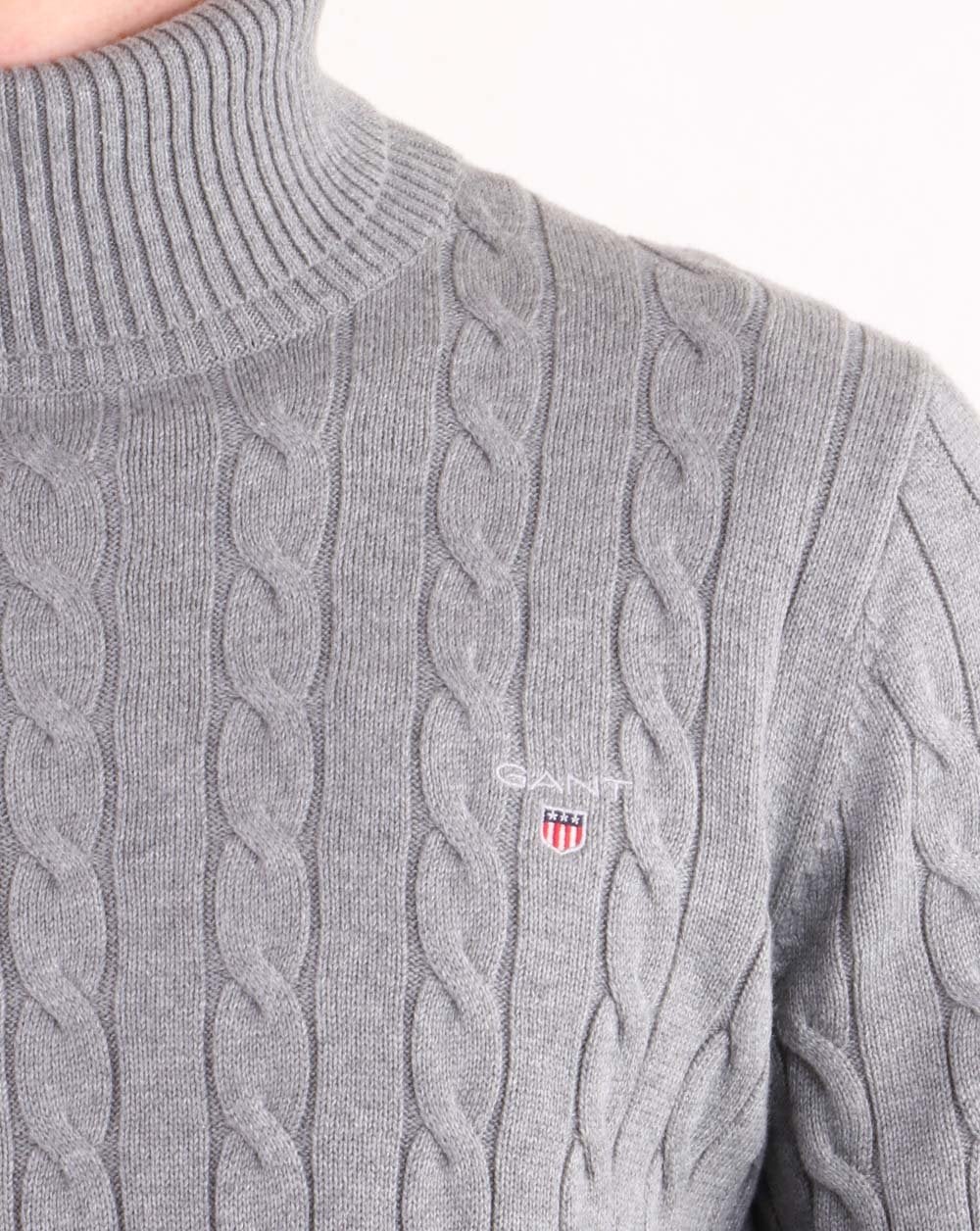 Gant Cable Knit Turtle Neck Grey Melange - Image 3