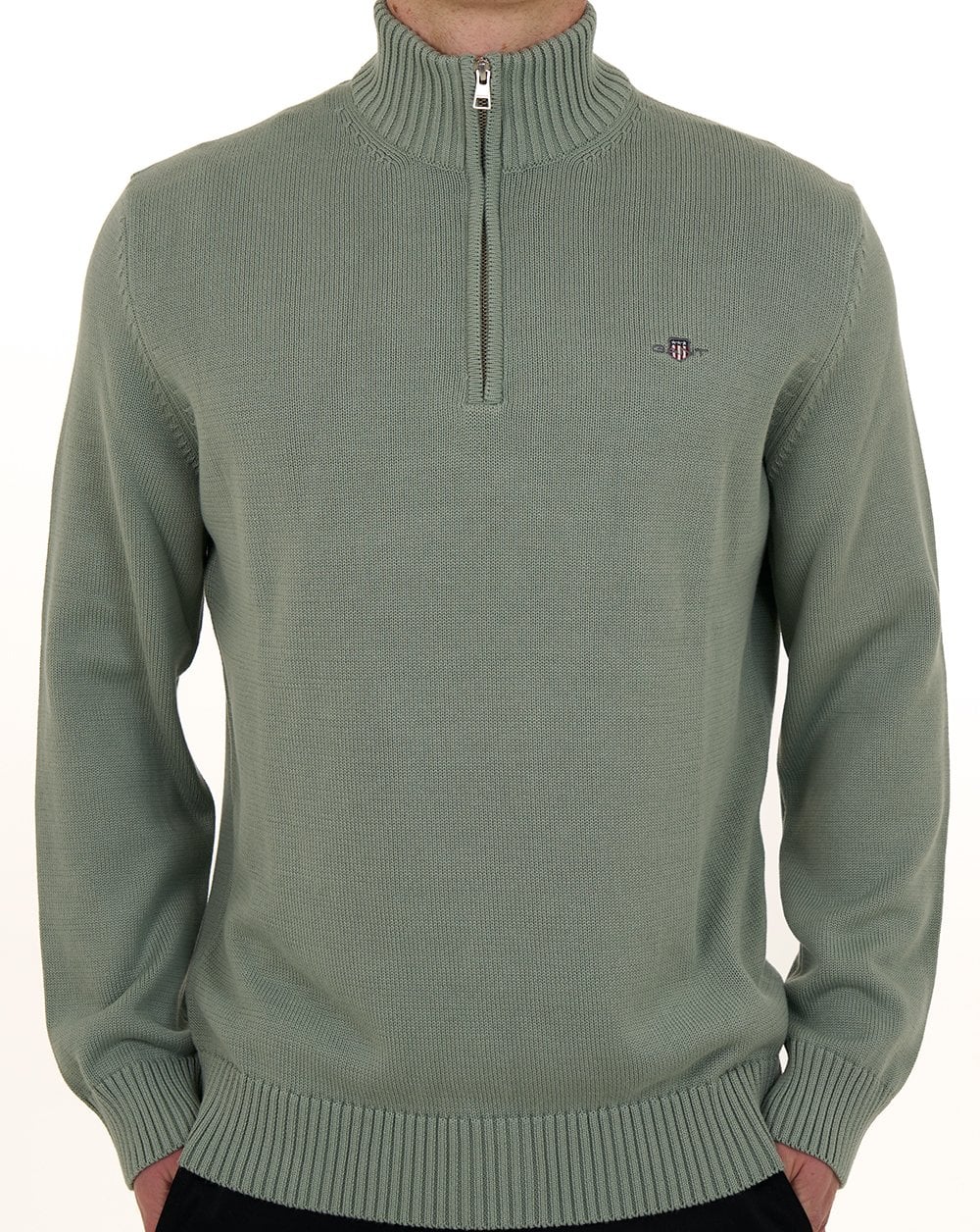 Gant Cotton Half Zip Jumper Ceramic Grey