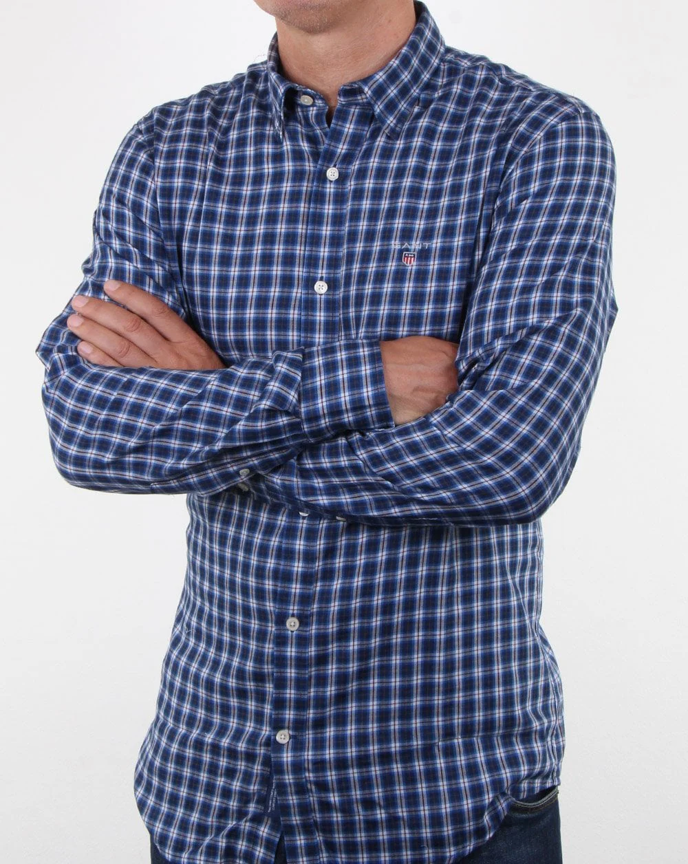 Gant Indigo Twill Check Button Down Shirt Indigo