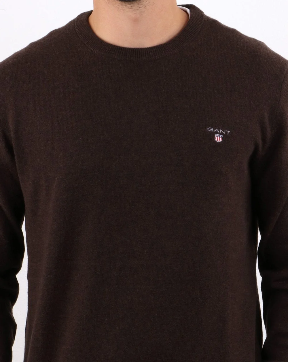 Gant Lambswool Crew Neck Jumper Dark Brown - Image 3