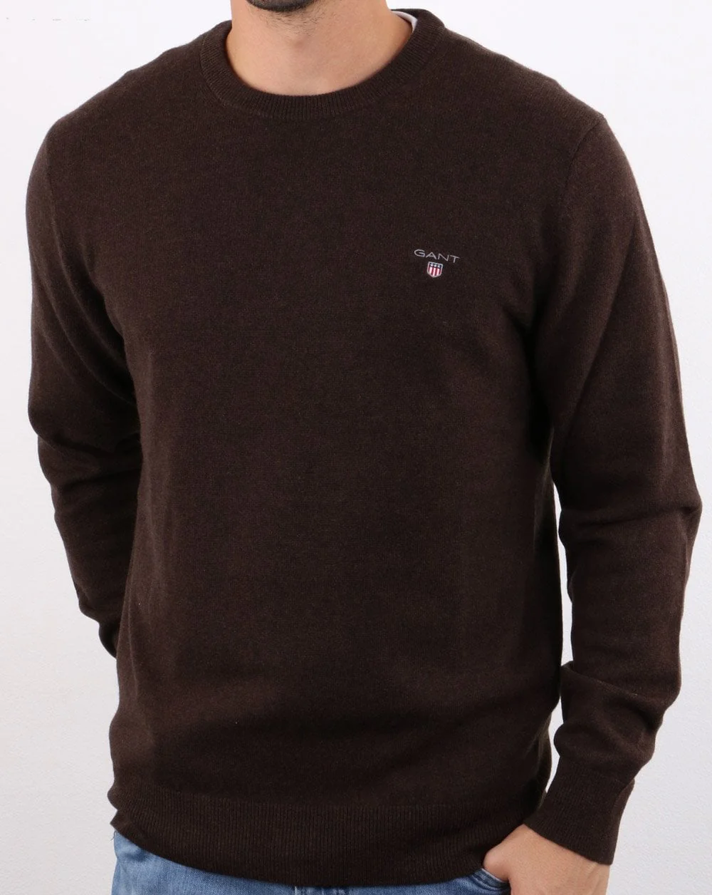 Gant Lambswool Crew Neck Jumper Dark Brown - Image 4