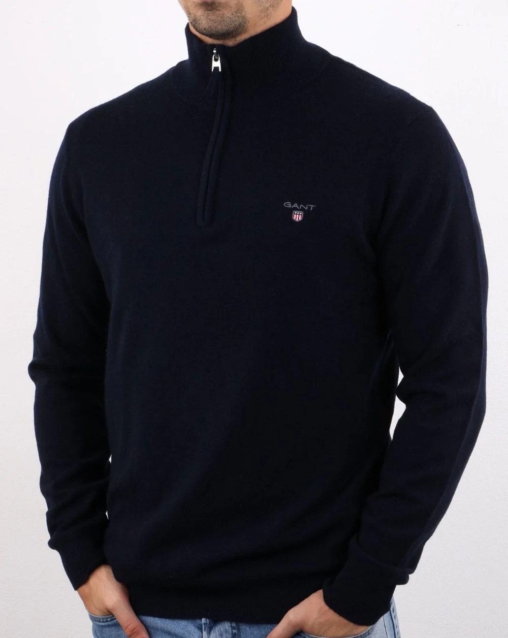 Gant Lambswool Half Zip Navy - Image 2